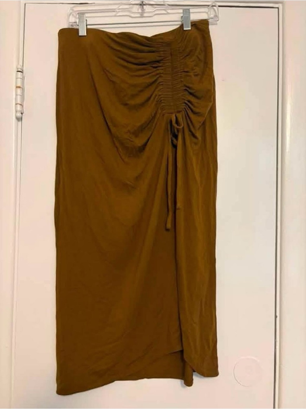 a new day Ruched Midi Skirt in Mustard